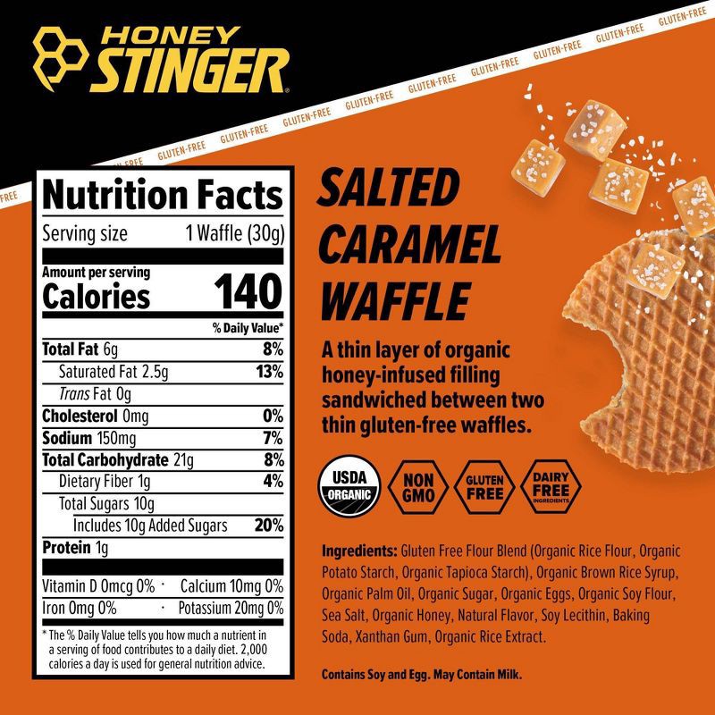 slide 3 of 6, Honey Stinger Organic Gluten Free Salted Caramel Waffle - 1pk, 1 ct