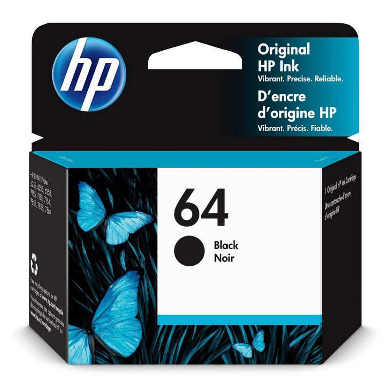 slide 1 of 6, HP Inc. HP 64 Single Ink Cartridge - Black (N9J90AN#140), 1 ct