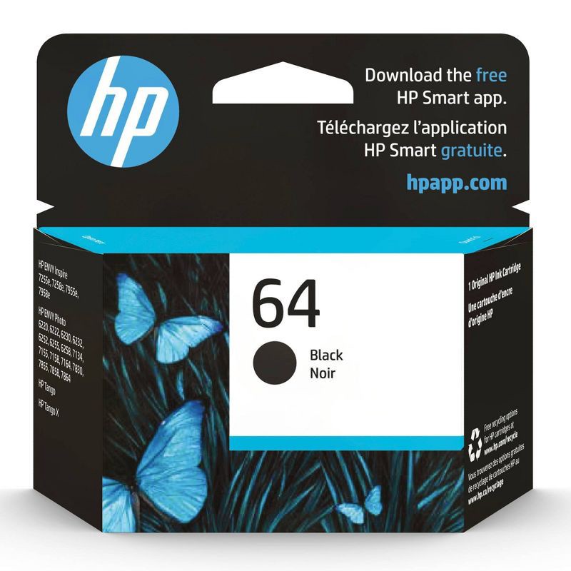 slide 1 of 16, HP Inc. HP 64 Single Ink Cartridge - Black (N9J90AN#140): Standard Yield for Printers, 1 ct