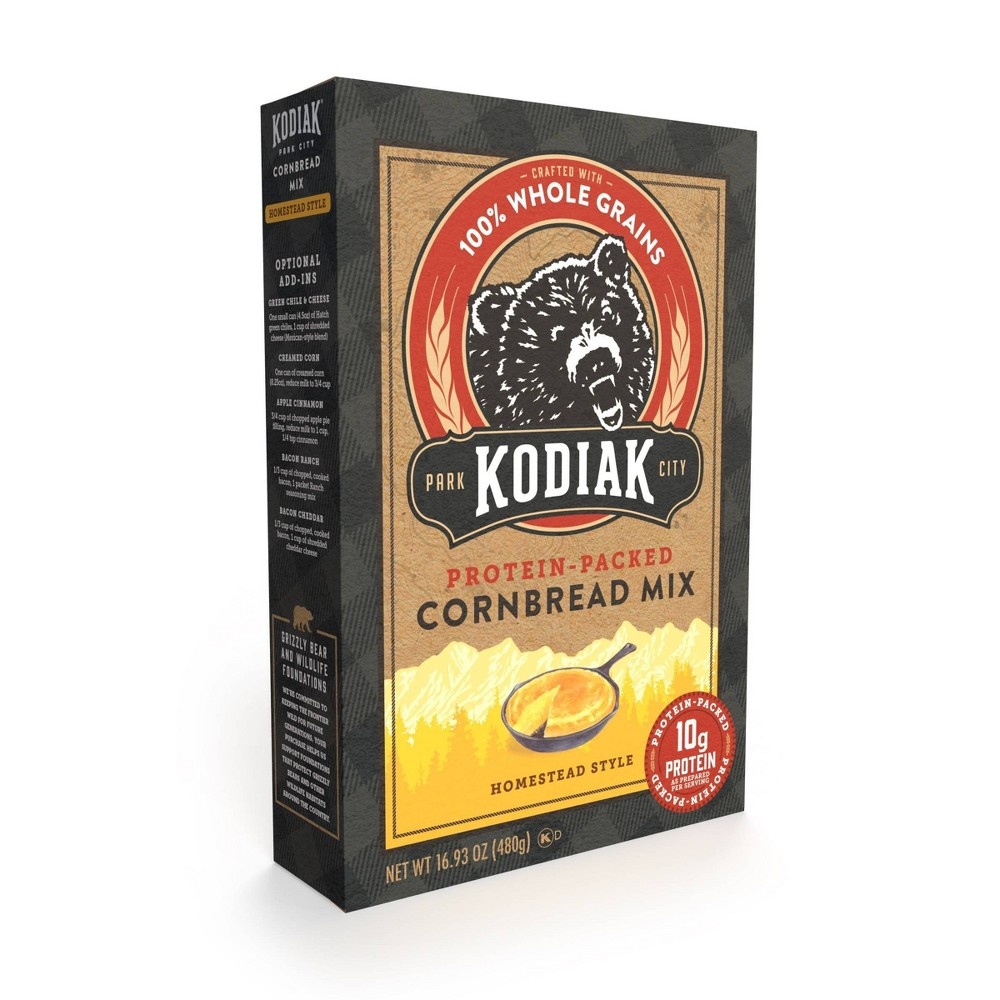 slide 2 of 6, Kodiak Cakes Kodiak Protein-Packed Homestead Style Cornbread Mix, 16.93 oz