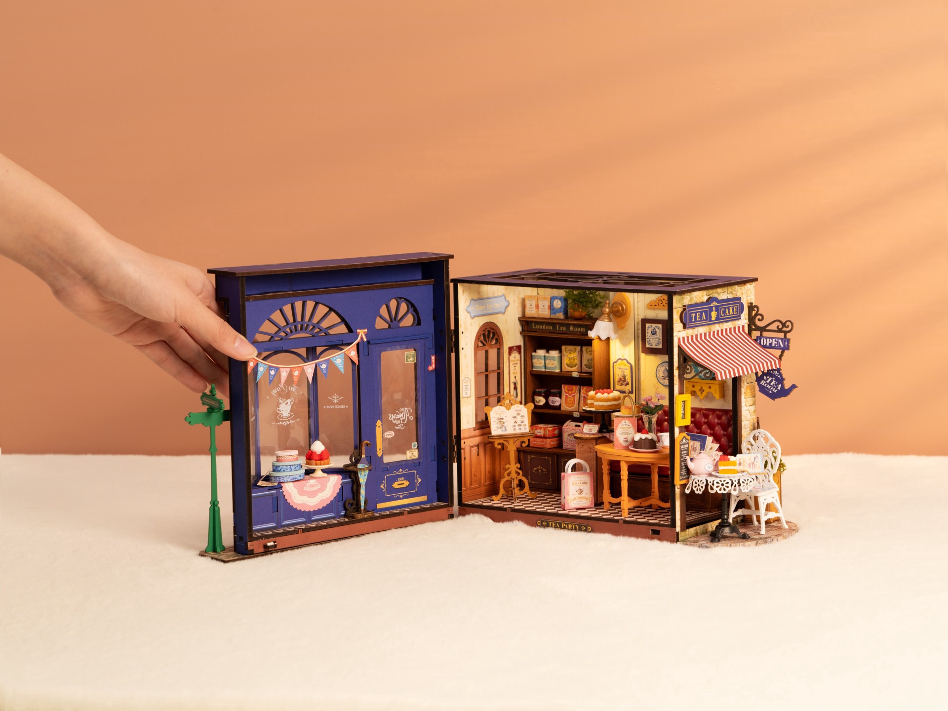 slide 7 of 9, Robotime Rolife Leisure Time Tea Room Diy Miniature House Kit, 9.45 in x 6.1 in x 7.09 in