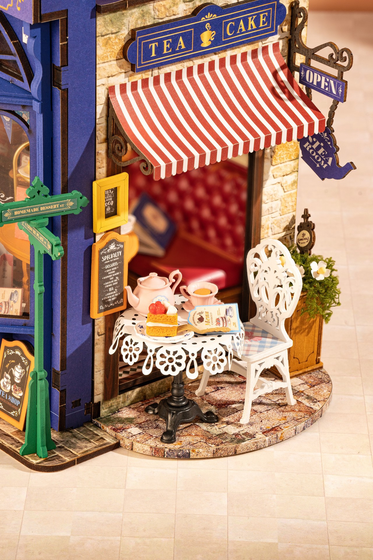 slide 9 of 9, Robotime Rolife Leisure Time Tea Room Diy Miniature House Kit, 9.45 in x 6.1 in x 7.09 in