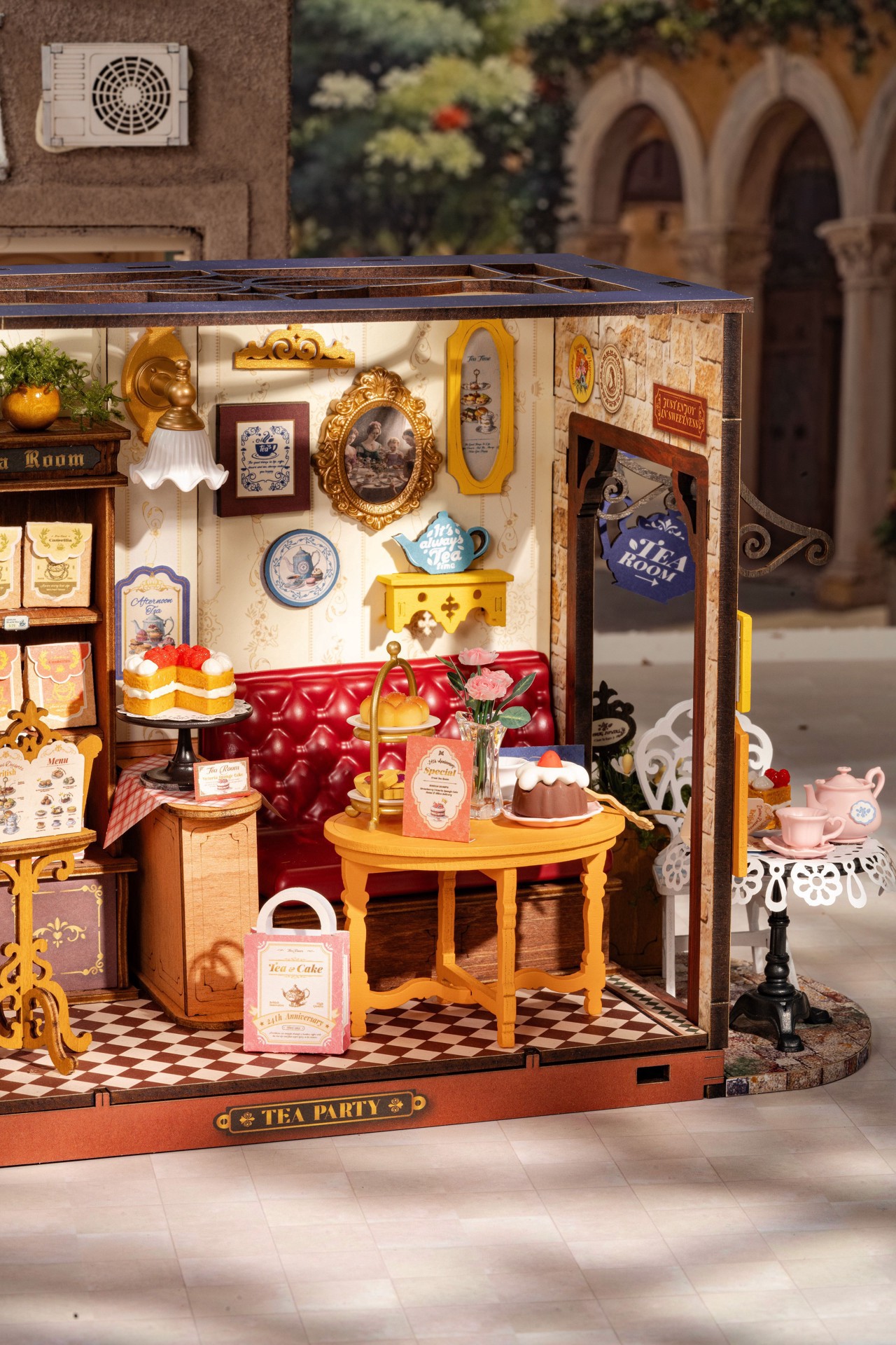 slide 2 of 9, Robotime Rolife Leisure Time Tea Room Diy Miniature House Kit, 9.45 in x 6.1 in x 7.09 in