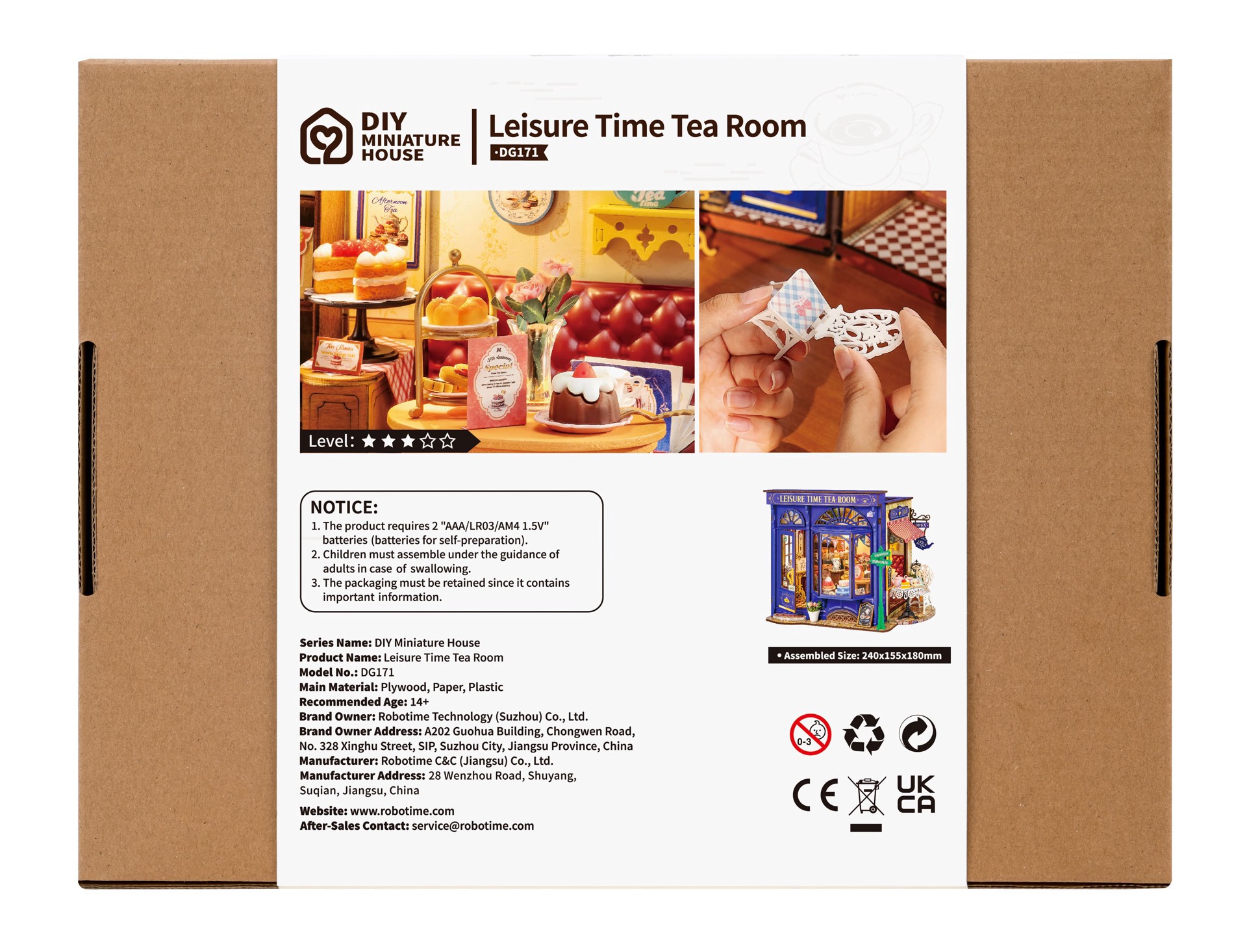 slide 5 of 9, Robotime Rolife Leisure Time Tea Room Diy Miniature House Kit, 9.45 in x 6.1 in x 7.09 in