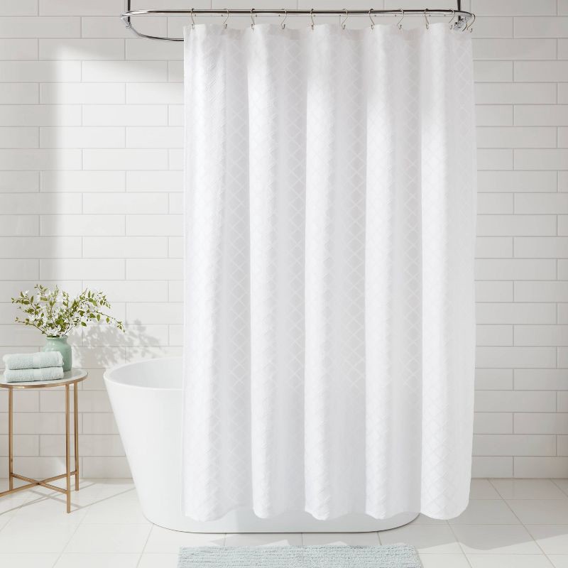 slide 2 of 4, Dyed Clipped Diamond Shower Curtain White - Threshold™, 1 ct