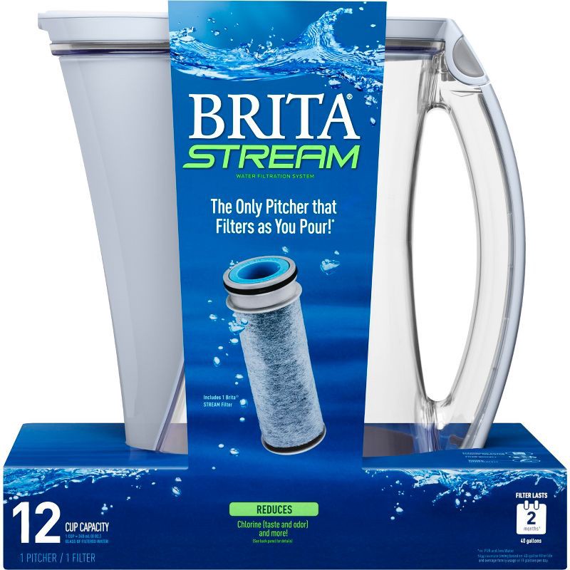 slide 7 of 9, Brita 12-Cup Stream Filter As You Pour Water Pitcher with 1 Filter, Cascade – Ice, 1 ct