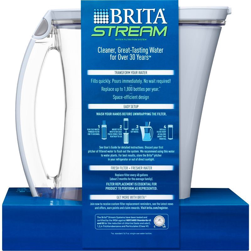 slide 8 of 9, Brita 12-Cup Stream Filter As You Pour Water Pitcher with 1 Filter, Cascade – Ice, 1 ct