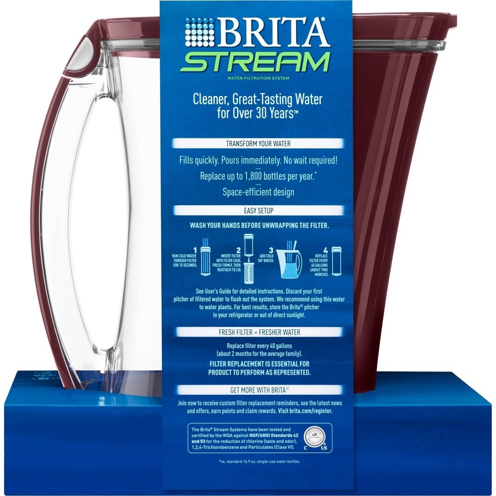 slide 2 of 4, Brita Stream Cascade Pitcher - Bordeaux, 12 cup