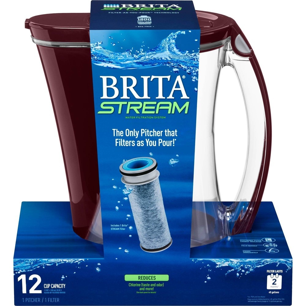 slide 4 of 4, Brita Stream Cascade Pitcher - Bordeaux, 12 cup