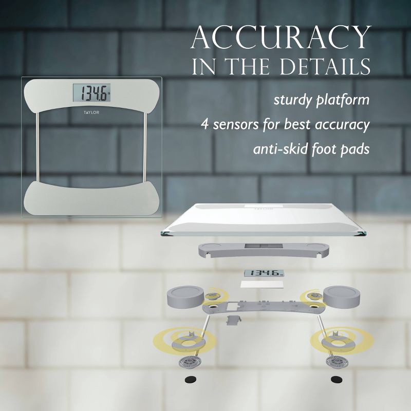 slide 4 of 11, Taylor Digital Glass Bathroom Scale - Clear with Stainless Steel Accents, 1 ct