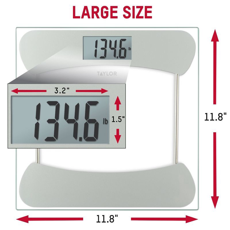 slide 4 of 11, Taylor Digital Glass Bathroom Scale - Clear with Stainless Steel Accents, 1 ct