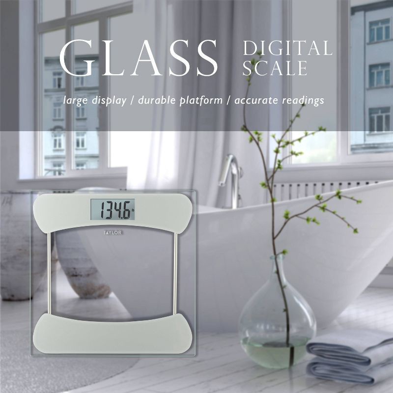 slide 5 of 11, Taylor Digital Glass Bathroom Scale - Clear with Stainless Steel Accents, 1 ct