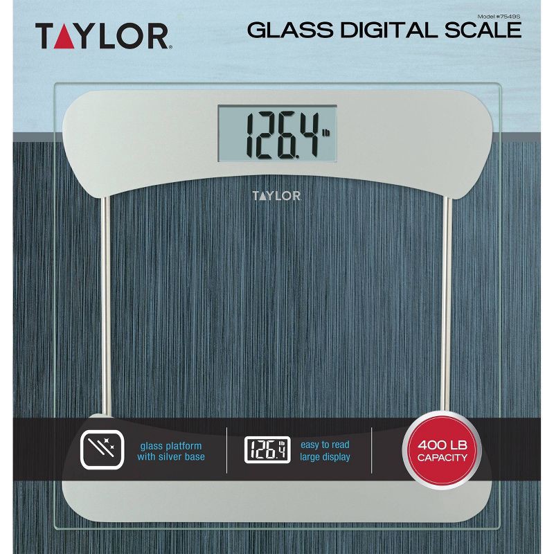 slide 6 of 11, Taylor Digital Glass Bathroom Scale - Clear with Stainless Steel Accents, 1 ct