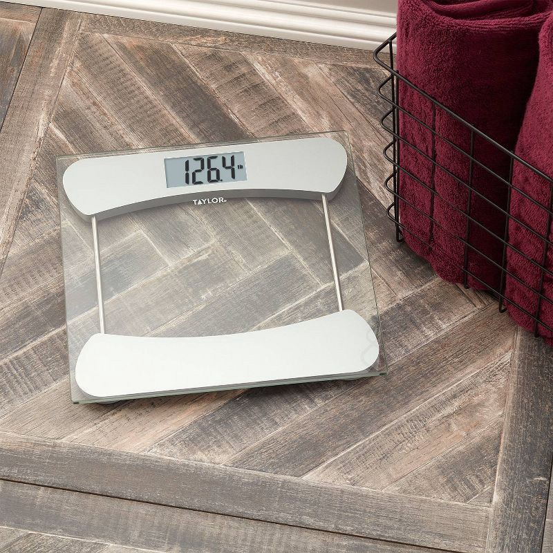 slide 11 of 11, Taylor Digital Glass Bathroom Scale - Clear with Stainless Steel Accents, 1 ct