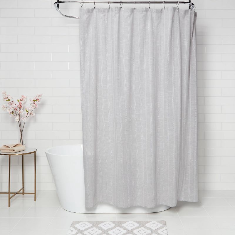 slide 2 of 4, Tonal Striped Shower Curtain Gray - Threshold™, 1 ct