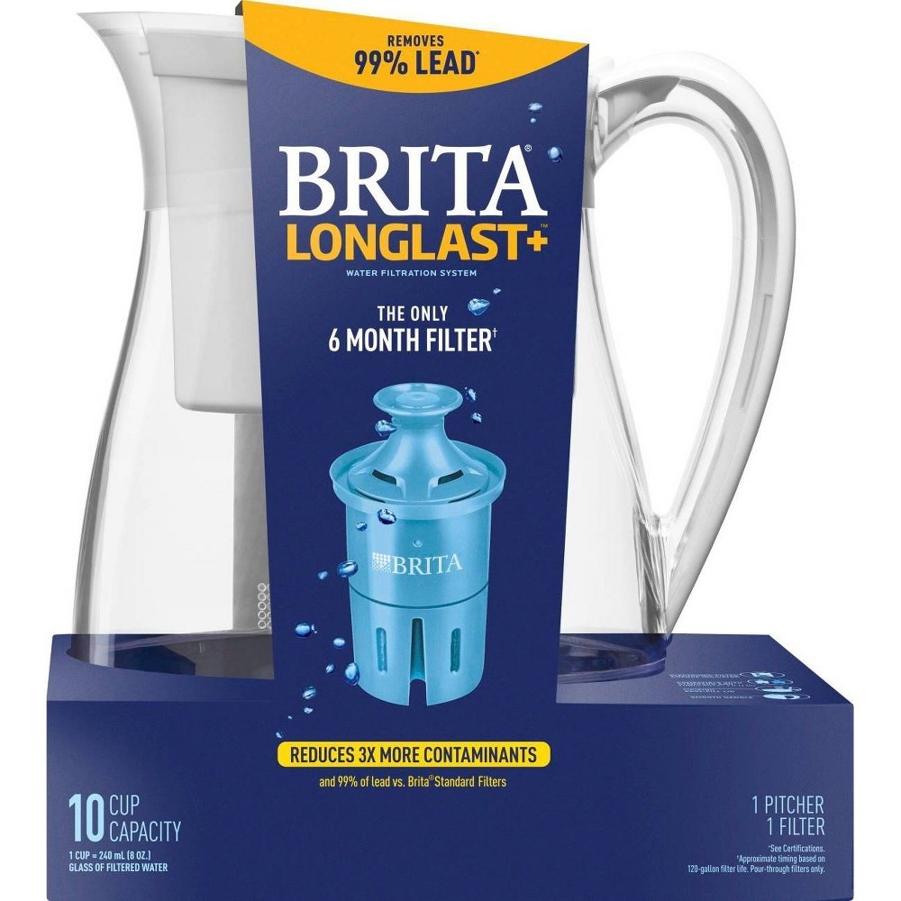 slide 5 of 7, Brita Water Filter Monterey 10-Cup Water Pitcher Dispensers with Longlast Water Filter - White, 1 ct