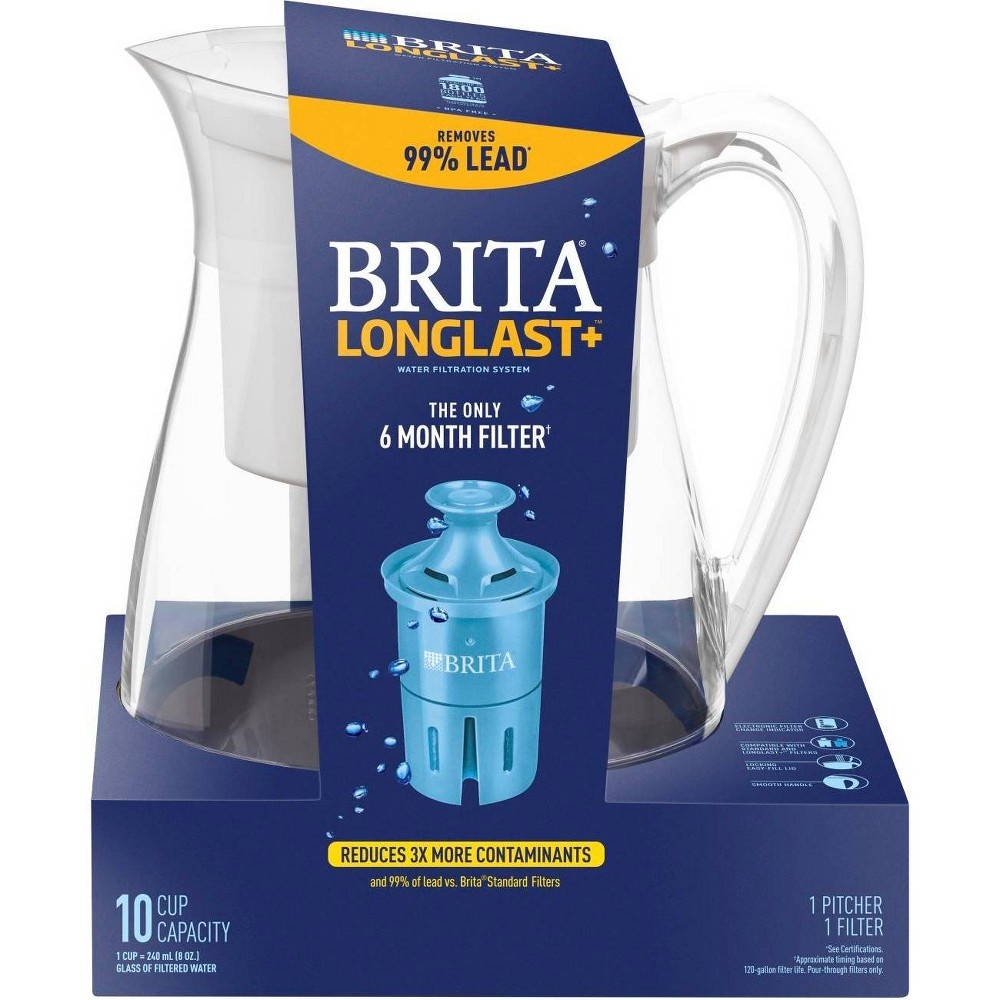 slide 6 of 7, Brita Water Filter Monterey 10-Cup Water Pitcher Dispensers with Longlast Water Filter - White, 1 ct