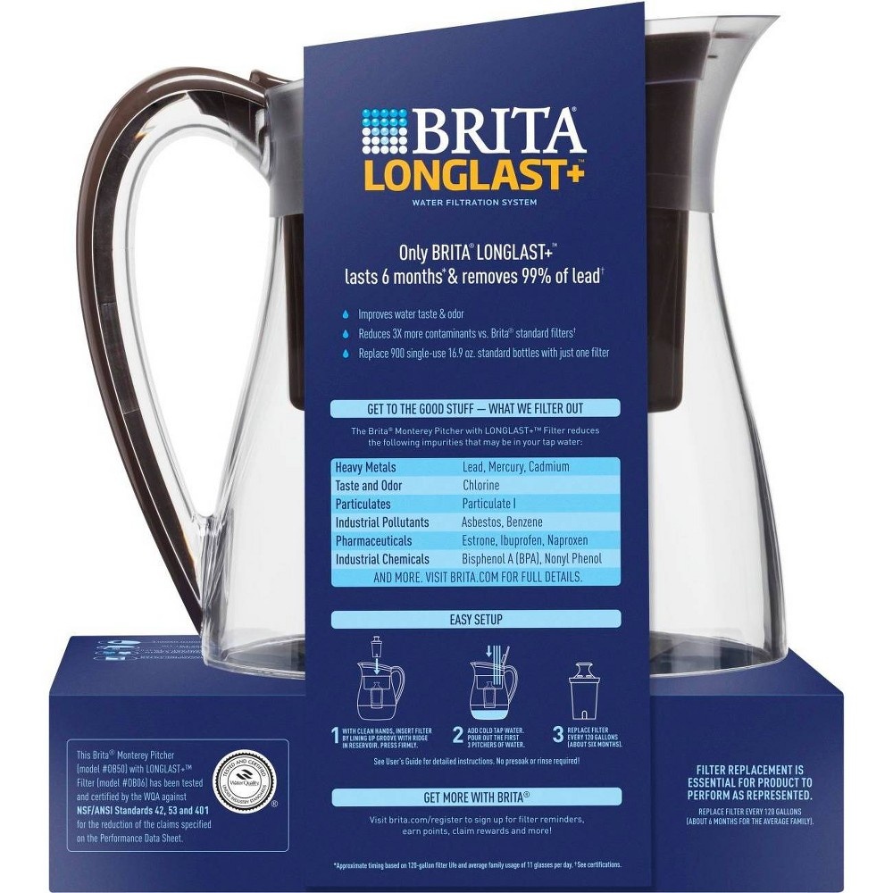 slide 4 of 10, Brita Water Filter Monterey 10-Cup Water Pitcher Dispensers with Longlast Water Filter - Black, 1 ct