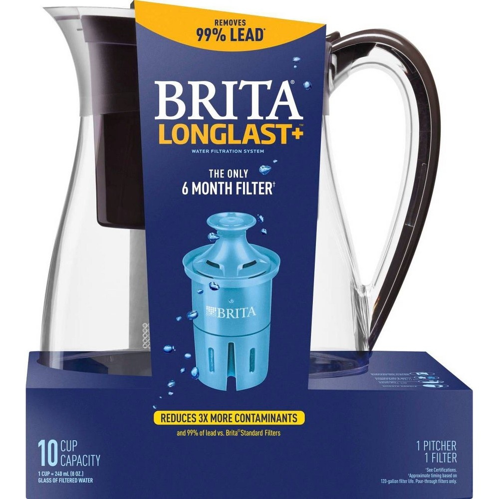 slide 5 of 10, Brita Water Filter Monterey 10-Cup Water Pitcher Dispensers with Longlast Water Filter - Black, 1 ct