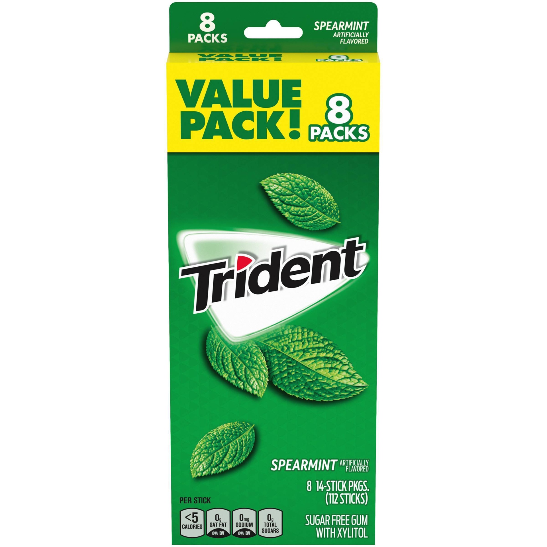 slide 1 of 13, Trident Spearmint Gum / 14pkgs, 8 ct