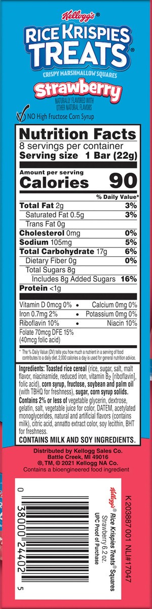 slide 2 of 7, Rice Krispies Treats Kellogg's Rice Krispies Treats Marshmallow Snack Bars, Strawberry, 6.2 oz, 8 Count, 6.2 oz