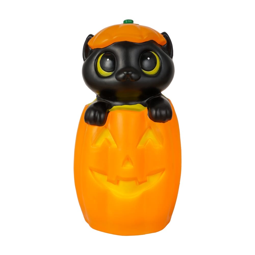 slide 1 of 1, Holiday Home Blow Mold Pumpkin Cat Decor, 17 in