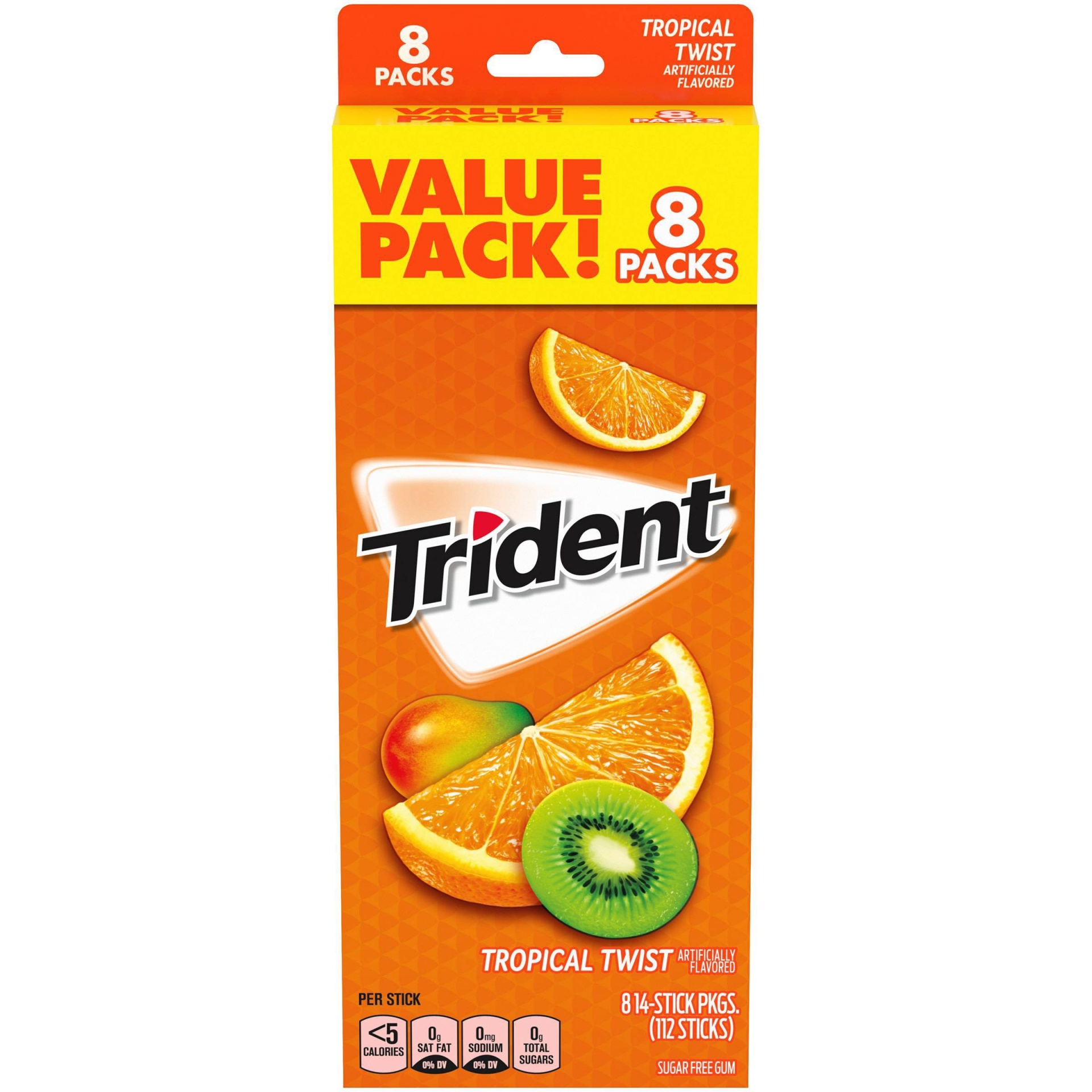 slide 1 of 13, Trident Tropical Twist Gum, 8 ct