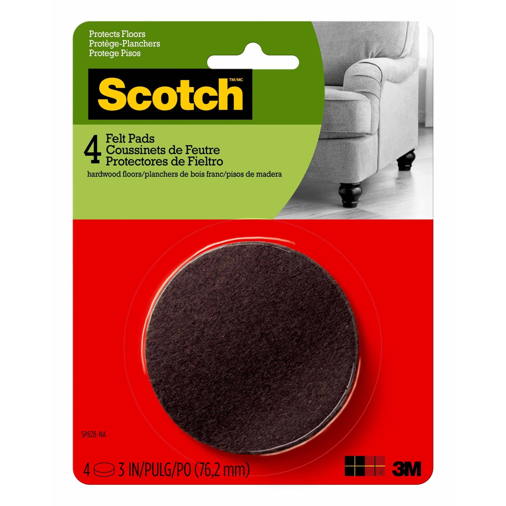 slide 1 of 1, Scotch 3" 4pk Felt Pads Brown, 4 ct