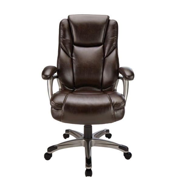 slide 3 of 7, Realspace Cressfield Bonded Leather High-Back Executive Chair, Brown/Silver, 1 ct