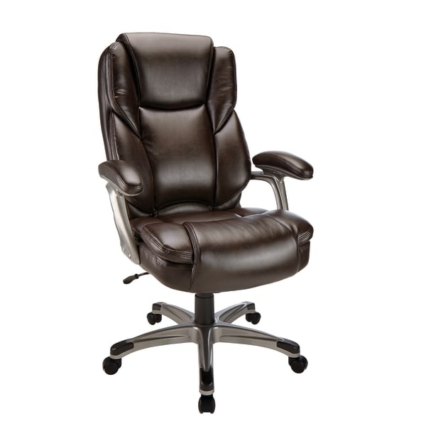 slide 1 of 6, Realspace Cressfield Bonded Leather High-Back Executive Chair, Brown/Silver, 1 ct