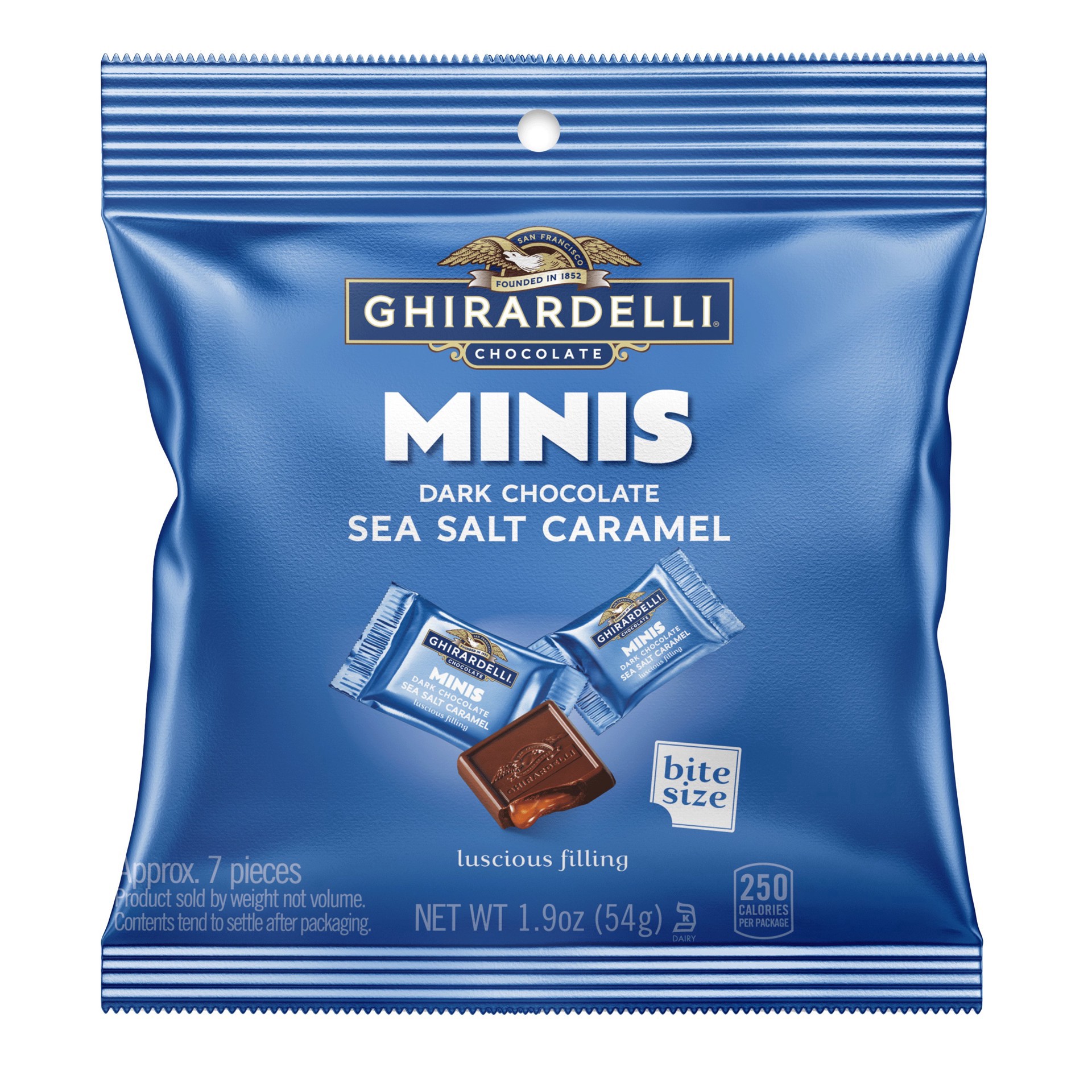 slide 1 of 1, Ghirardelli Dark Chocolate Sea Salt Caramel Minis, 1.9 oz