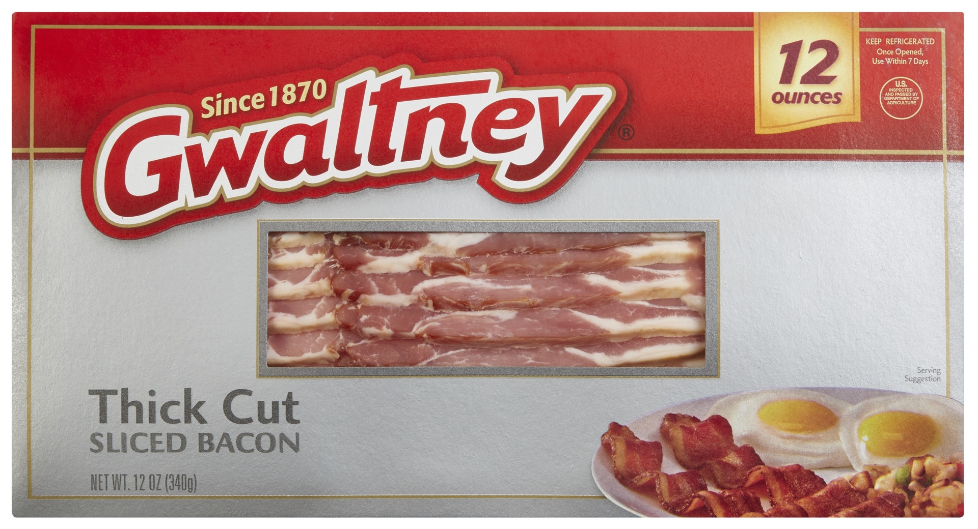 slide 1 of 1, Gwaltn Thick Sliced Bacon, 12 oz