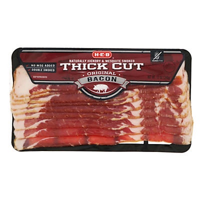 slide 1 of 1, H-E-B Premium Thick Cut Mesquite and Hickory Smoked Bacon, 12 oz