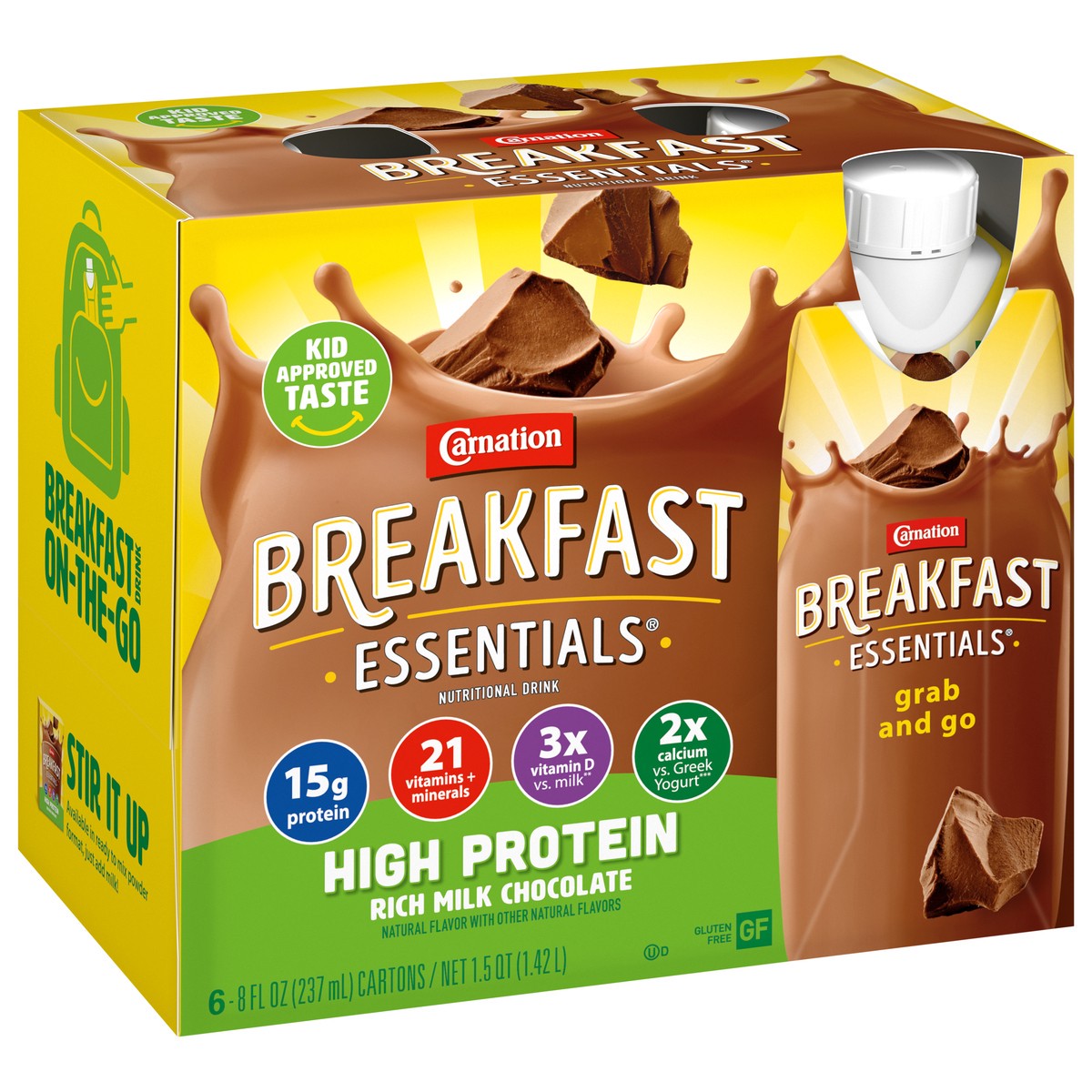 slide 9 of 9, Carnation Breakfast Essentials High Protein Nutritional Drink, Rich Milk Chocolate, 15 g Protein, 6 - 8 fl oz Cartons, 48 fl oz