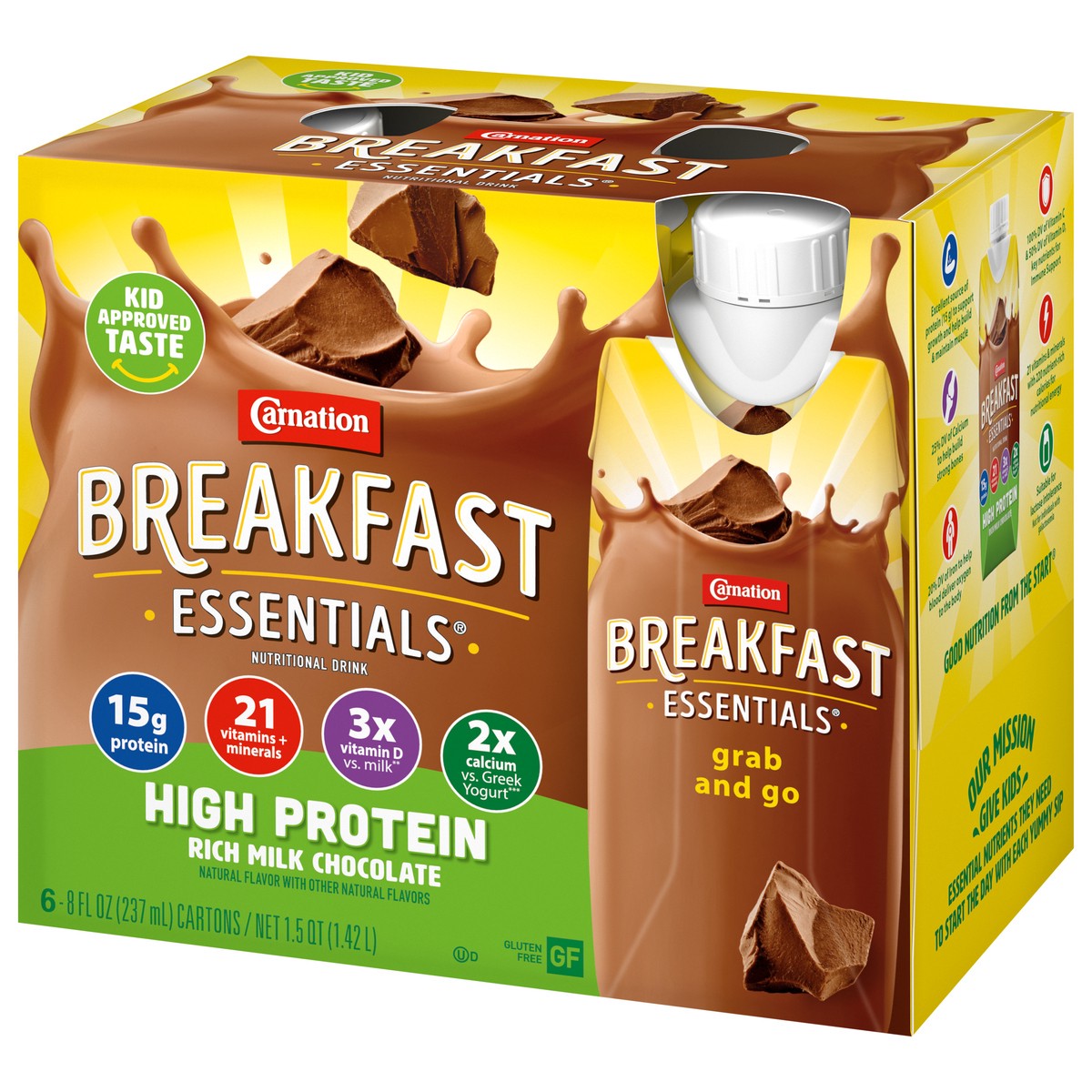 slide 4 of 9, Carnation Breakfast Essentials High Protein Nutritional Drink, Rich Milk Chocolate, 15 g Protein, 6 - 8 fl oz Cartons, 48 fl oz