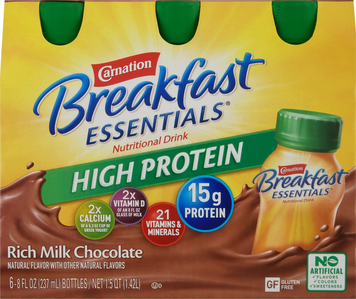 slide 9 of 11, Carnation Breakfast Essentials High Protein Rich Milk Chocolate, 6 ct; 8 oz