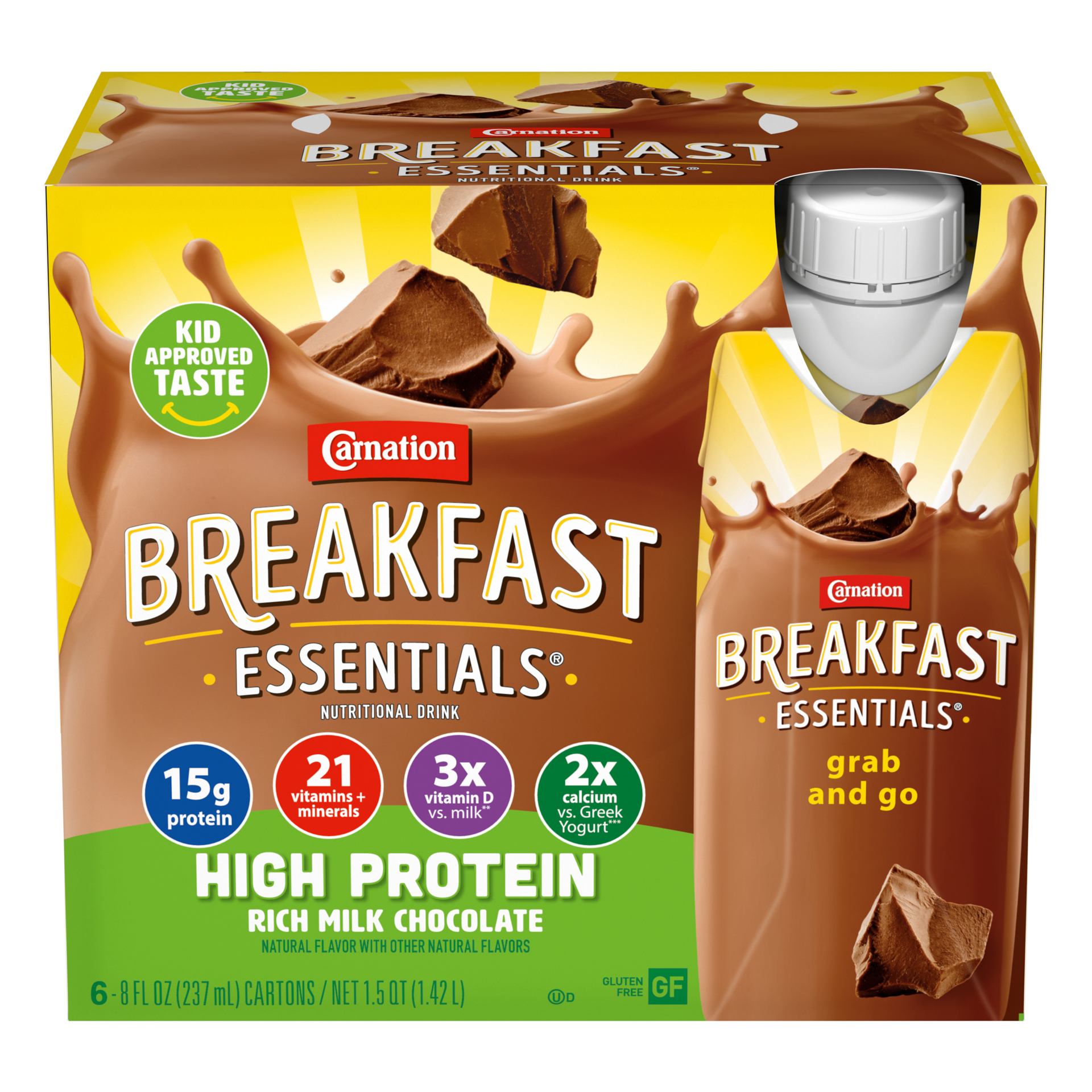 slide 1 of 9, Carnation Breakfast Essentials High Protein Nutritional Drink, Rich Milk Chocolate, 15 g Protein, 6 - 8 fl oz Cartons - 48 fl oz, 8 fl oz