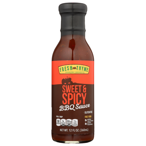 slide 1 of 1, Fresh Thyme Sweet And Spicy Bbq Sauce, 12 fl oz
