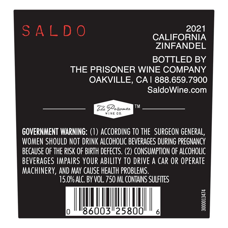 slide 10 of 10, The Prisoner Wine Company The Prisoner Saldo Zinfandel Red Wine - 750ml Bottle, 750 ml
