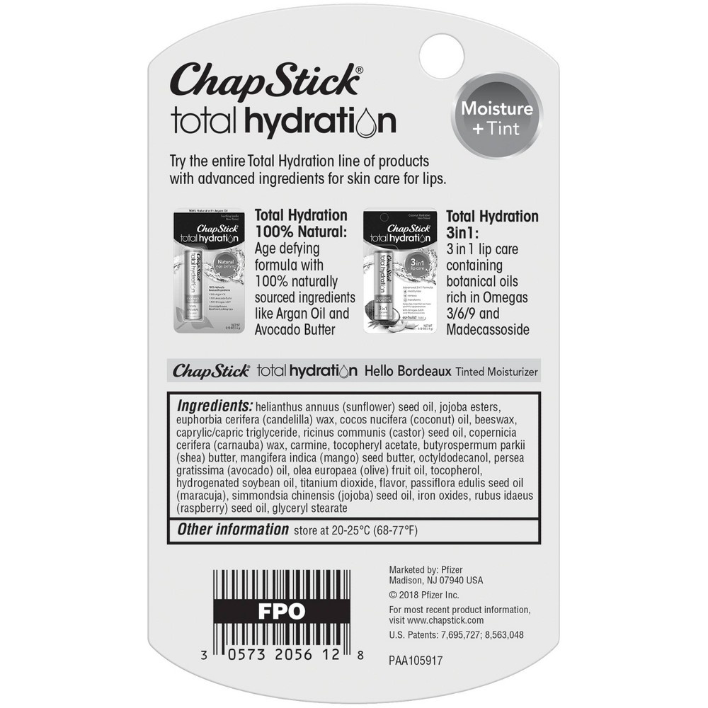 slide 2 of 7, Chapstick Total Hydration Tinted Lip Balm - Hello Bordeaux, 0.12 oz