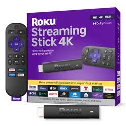 Roku Streaming Stick 4K Streaming Device 4K/HDR/Dolby Vision with Voice Remote with TV Controls: Wi-Fi, Apple Airplay