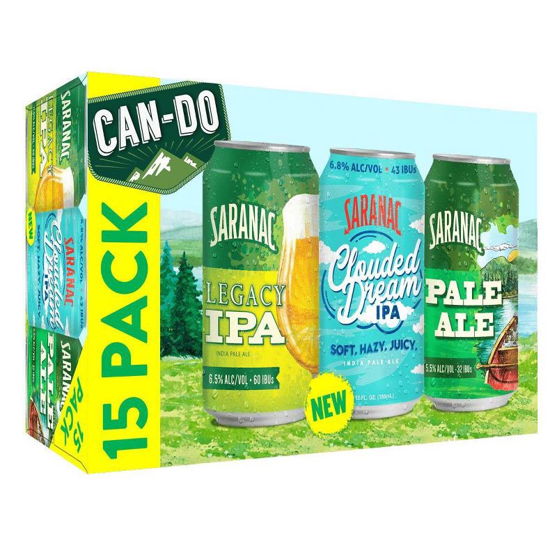slide 1 of 1, Saranac Can Do Beer Variety Pack - 15pk/12 fl oz Cans, 15 ct; 12 fl oz
