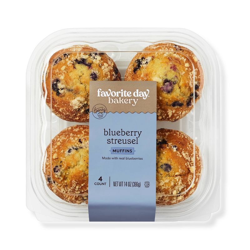 slide 1 of 3, Blueberry Streusel Muffins - 4ct/14oz - Favorite Day™, 4 ct; 14 oz