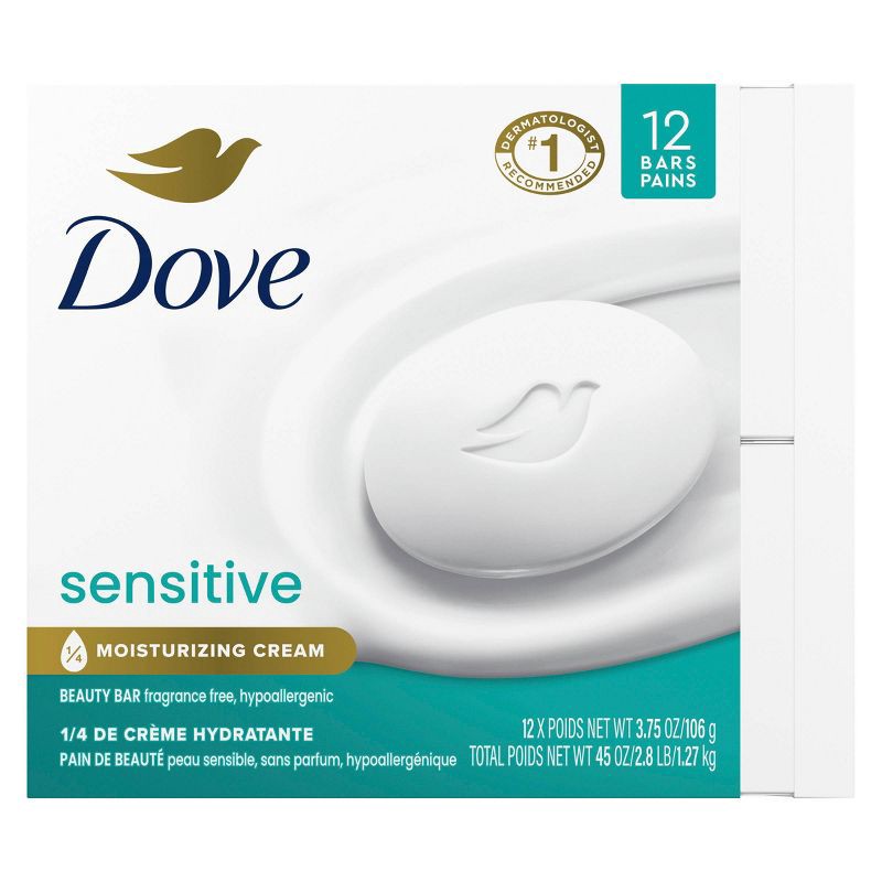 slide 3 of 8, Dove Beauty Sensitive Skin Moisturizing Unscented Beauty Bar Soap - 12pk - 3.75oz each, 12 ct, 3.75 oz