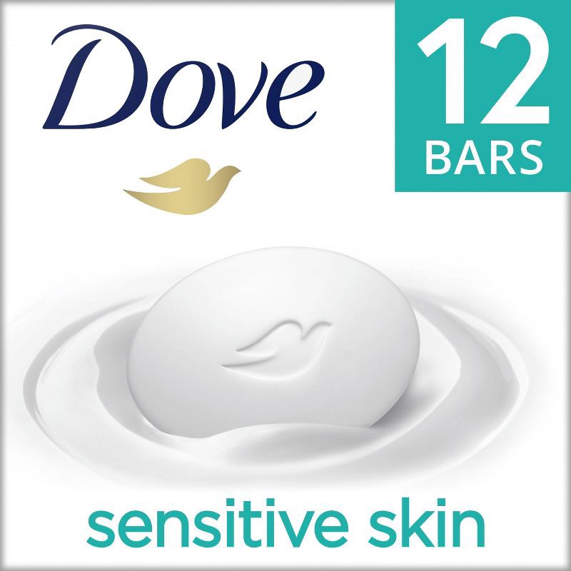 slide 1 of 8, Dove Beauty Sensitive Skin Moisturizing Unscented Beauty Bar Soap - 12pk - 3.75oz each, 12 ct, 3.75 oz