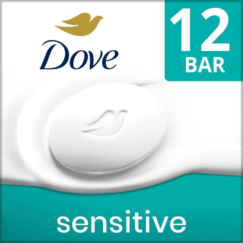 slide 1 of 8, Dove Beauty Sensitive Skin Moisturizing Unscented Beauty Bar Soap - 12pk - 3.75oz each, 12 ct, 3.75 oz