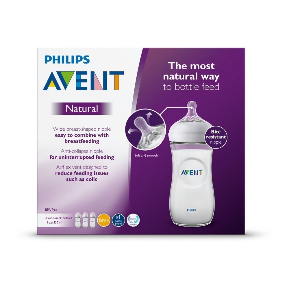 slide 4 of 9, Philips Avent Natural Baby Bottle - Clear, 11 oz, 3 ct