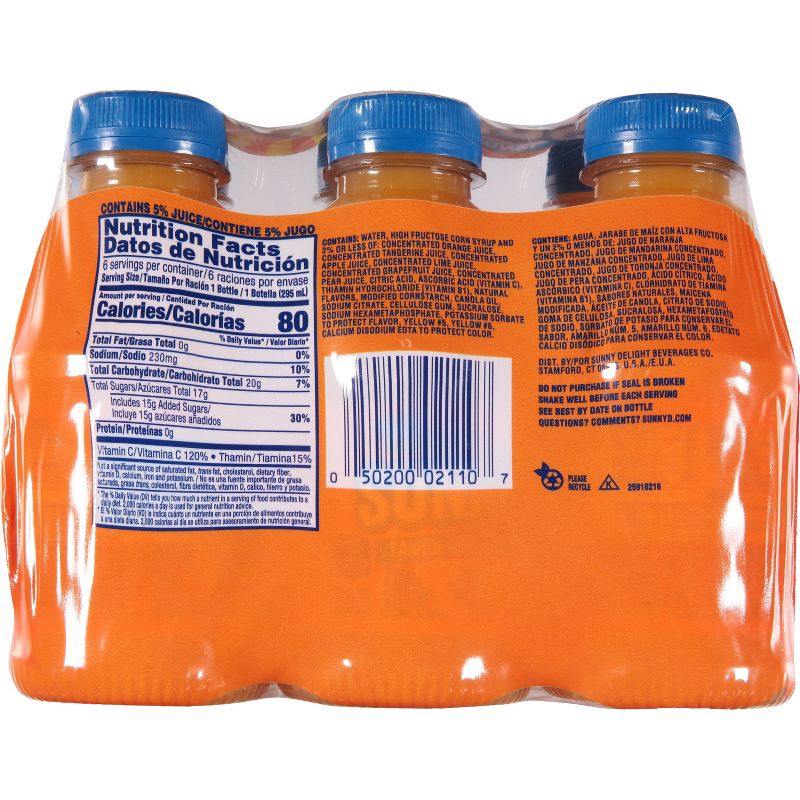 slide 4 of 6, SunnyD Tangy Original Orange Flavored Citrus Punch Bottles - 6pk/10 fl oz, 6 ct; 10 fl oz