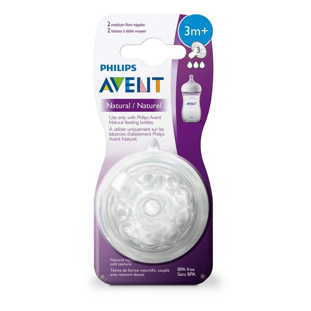 Philips Avent Natural Baby Bottle Nipple - Medium Flow Nipple 3M+ 2 ct |  Shipt