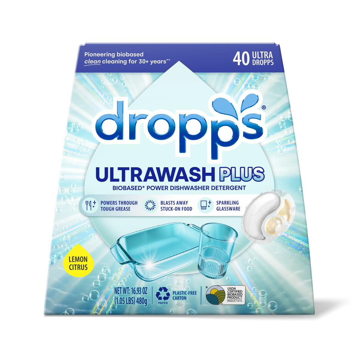 slide 1 of 25, Dropps Ultra Plus Dshwshr Pods Lemon Citrus 40Ct, 40 ct